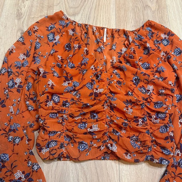 Free People Women's Rust Combo New Final Rose Blouse Size‎ L EUC Fall Boho - Picture 6 of 8